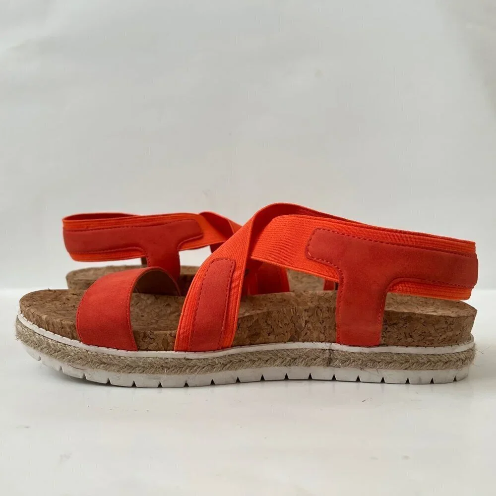 Adrienne Vittadini Size 9M Women Orange Wedge Slip on AV-Pritin Cork Sandals